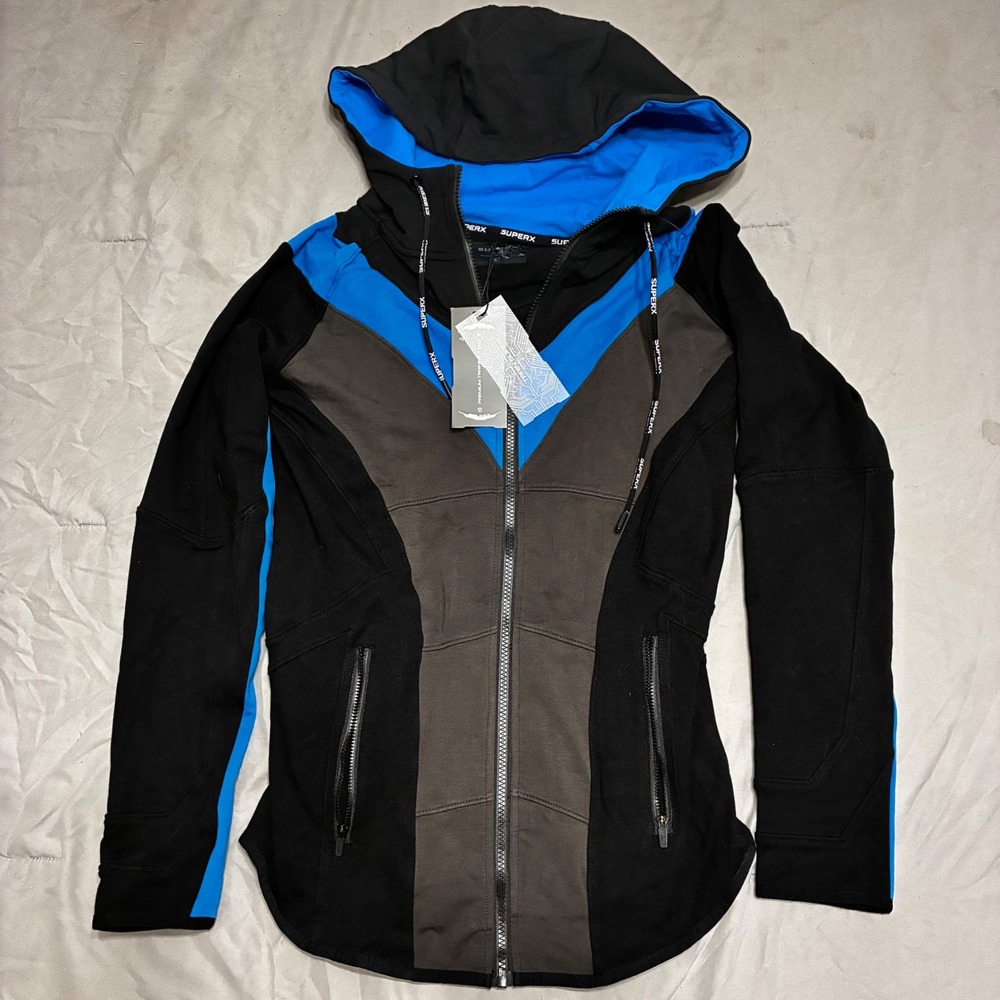 SuperX NightWing Dick Greyson Training Zip Hoodie Black Blue Grey Mens Small NWT